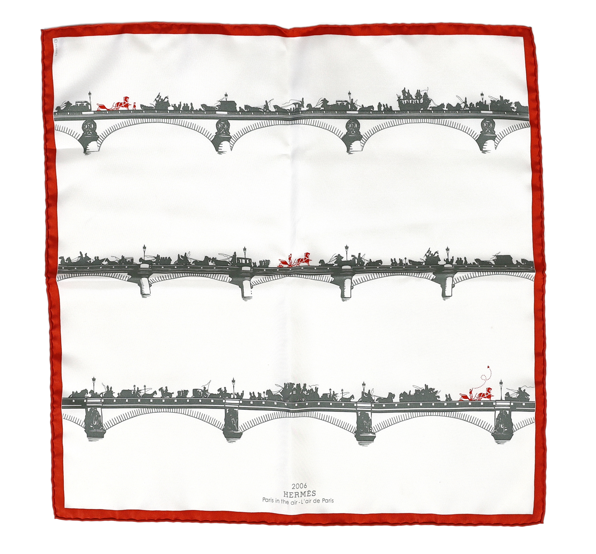 A Hermès 2006 Special Issue Paris in the Air - L'air de Paris Pont de Paris Twill Gavroche, 42cm x 42cm
